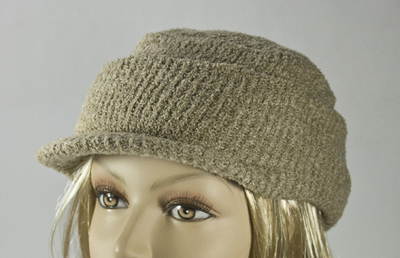 Dark Khaki Visor Thick Winter Knit Cap With Cuff [1piece]